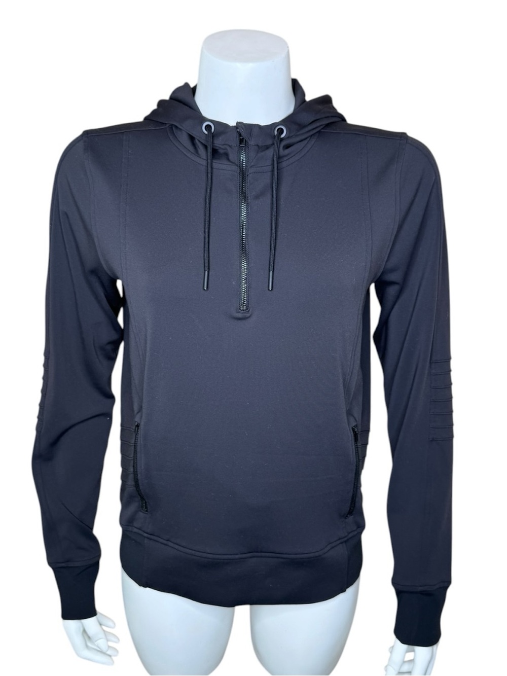 Athleta Venice Moto Hoodie S Black 1/4 Zip Pullover